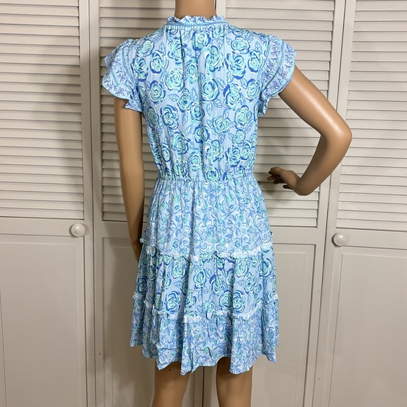 Sail to Sable Floral Mini Ruffled Blue Dress XS - Picture 8 of 13